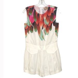 Longchamp Linen Feather Print Romper Size S